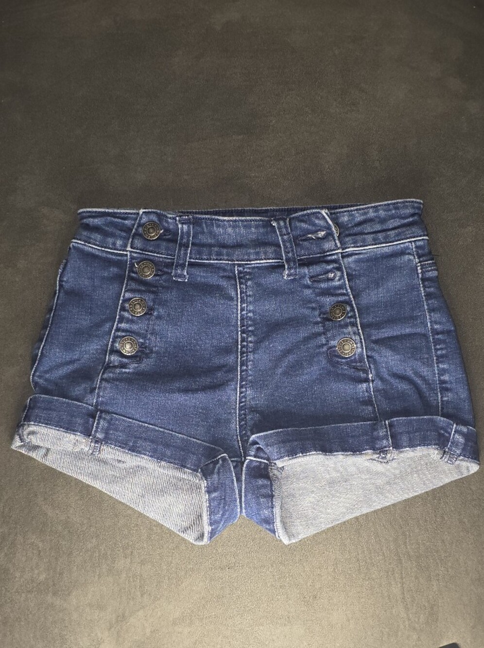 American Eagle Outfitters Dark Blue High-Rise Button Denim Shorts